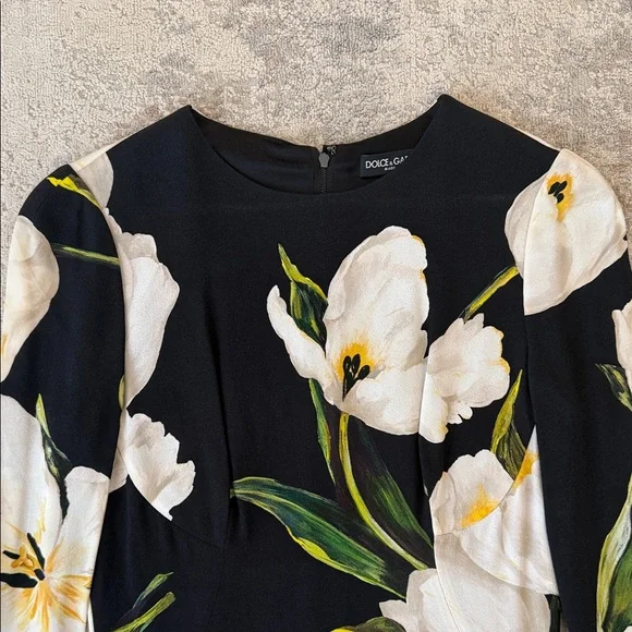 Dolce & Gabbana Black and White Floral Long Sleeve Dress - Picture 3 of 6